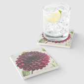 ダークレッドダリア開花フローラ ストーンコースター (横)