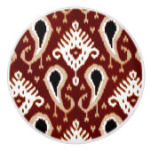 ダークレッドチューペブラウンブラックイカットトライバルアートパターン セラミックノブ (正面)