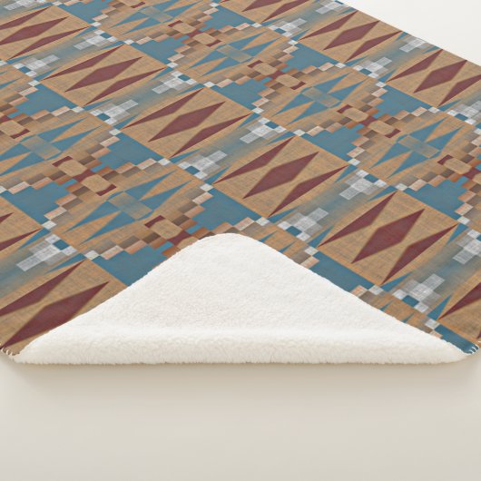 ダークレッドティール(緑がかった色)ブルータウペブラウントライバルモザイクアート シェルパブランケット (3/4)