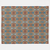ダークレッドティール(緑がかった色)ブルータウペブラウントライバルモザイクアート フリースブランケット (正面(横))