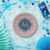 ダークレッドデコホタテNavy Blueモノグラム名 ペーパープレート (パーティー)