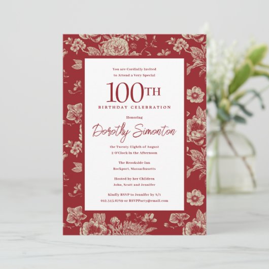 ダークレッドトワールフローラ100thバースデーパーティー秋 招待状 (スタンド正面)