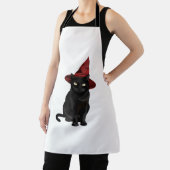 ダークレッドハットクラシックTシャツの神秘的な黒猫 エプロン (インサイチュ)