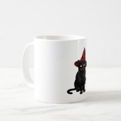 ダークレッドハットクラシックTシャツの神秘的な黒猫 コーヒーマグカップ (正面左)