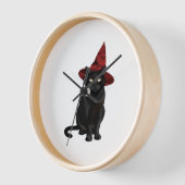 ダークレッドハットクラシックTシャツの神秘的な黒猫 壁時計 (傾斜)