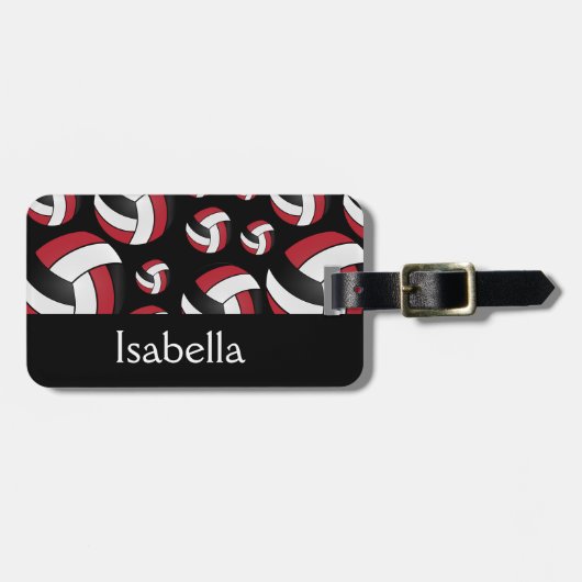 ダークレッドバレーボールのスポーツパターン ラゲッジタグ (正面横)