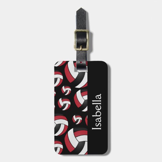 ダークレッドバレーボールのスポーツパターン ラゲッジタグ (正面縦)