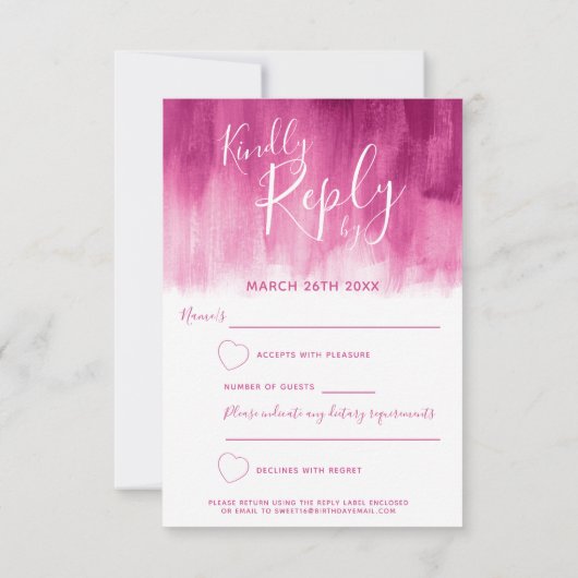 ダークレッドピンク抽象芸術アート甘い16 RSVPカード (裏面)