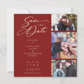 ダークレッドファンシーコラージュ3枚の写真カップル結婚ズ セーブザデート (正面)