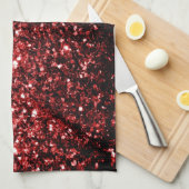 ダークレッドフェイクグリッターキラマー キッチンタオル (四つ折り)