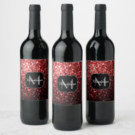 ダークレッドフェイクグリッターキラモールモノグラム ワインラベル