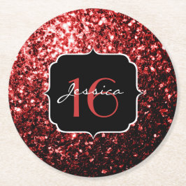 ダークレッドフェイクグリッタースパークラスグラマー甘い16 ラウンドペーパーコースター