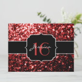 ダークレッドフェイクグリッタースパークラスグラマー甘い16 招待状 (スタンド正面)