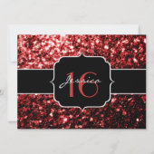 ダークレッドフェイクグリッタースパークラスグラマー甘い16 招待状 (正面)