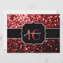 ダークレッドフェイクグリッタースパークラスグラマー甘い16 招待状