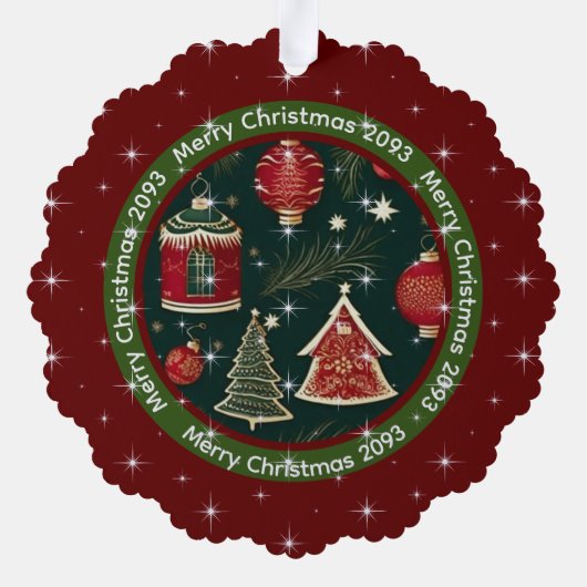 ダークレッドフォレストグリーンパーソナライズされたメリークリスマス オーナメントカード (裏面)