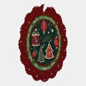 ダークレッドフォレストグリーンパーソナライズされたメリークリスマス オーナメントカード (右)