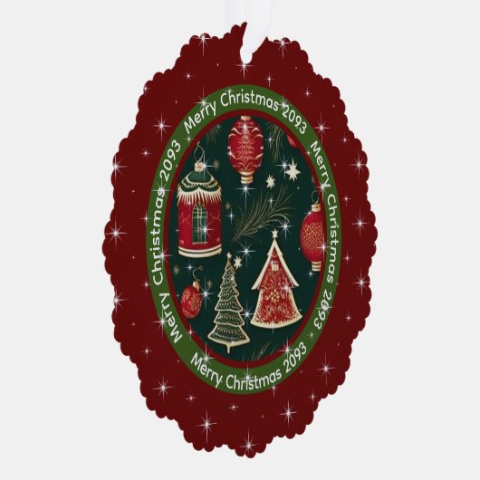 ダークレッドフォレストグリーンパーソナライズされたメリークリスマス オーナメントカード (右)