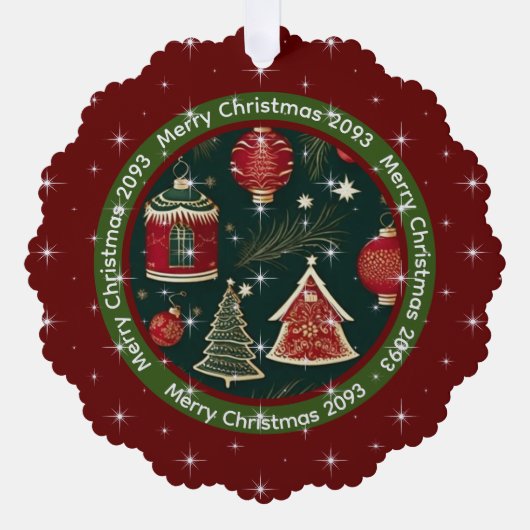 ダークレッドフォレストグリーンパーソナライズされたメリークリスマス オーナメントカード (正面)