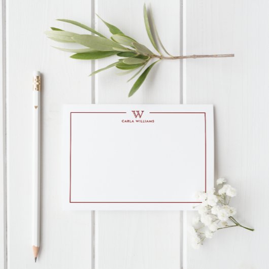 ダークレッドフォーマルクラシックファミリーモノグラムミニマル ノートカード