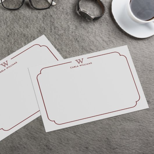 ダークレッドフォーマルシック家族モノグラムフレ華美ーム ノートカード