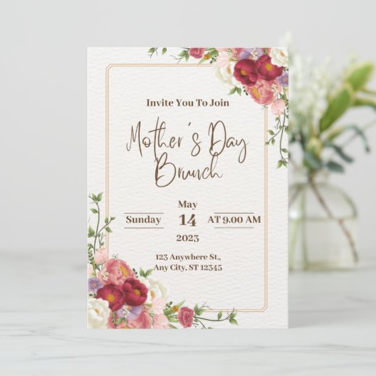 ダークレッドフラワーマザーズデイ招待状 招待状 (スタンド正面)