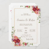 ダークレッドフラワー結婚式招待状 招待状 (正面/裏面)