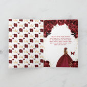 ダークレッドフローラブラウンヘアガールハッピーバースデー カード (内部)