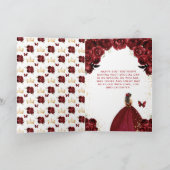 ダークレッドフローラブルネットヘアガールハッピーバースデー カード (内部)