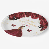 ダークレッドブラウンヘアプリンセス誕生日パーティー ペーパープレート (アングル)