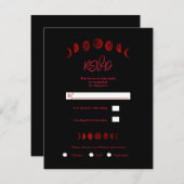 ダークレッドブラックムーンフェイズゴシックウェディングRSVP 招待状 (正面/裏面)