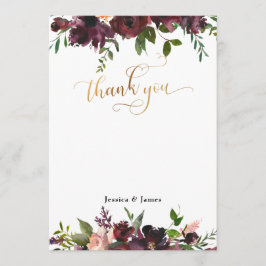 ダークレッドブルゴーニュフローラ金ゴールドフラットサンキューカード サンキューカード