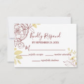 ダークレッドブルゴーニュ&金ゴールド牡丹結婚フローラ 出欠カード (正面)