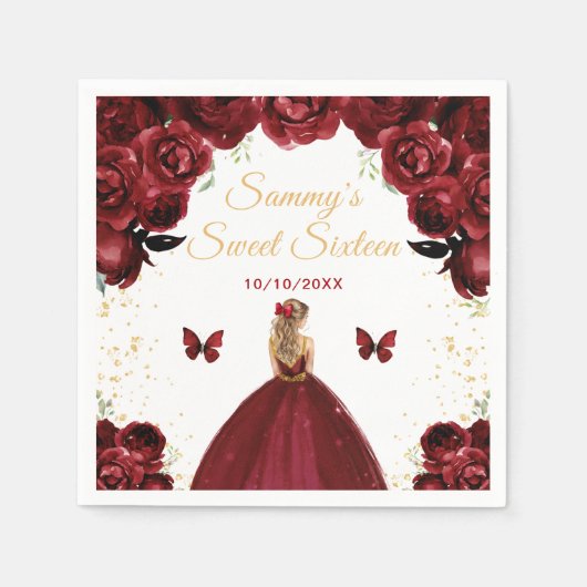 ダークレッドブロンドヘアプリンセスSweet sixteen スタンダードカクテルナプキン (正面)