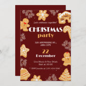 ダークレッドベージュキュートシンプルクリスマスクリスマスパーティー 招待状 (正面/裏面)