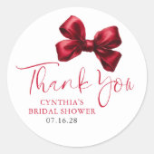 ダークレッドボウ好意ブライダルシャワーありがとう ラウンドシール (正面)