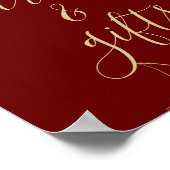 ダークレッドマルーン&金ゴールドモダンフローラカード&ギフト ポスター (角)