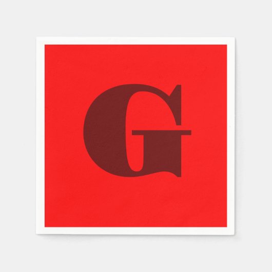 ダークレッドモダン文字モノグラム |赤 スタンダードカクテルナプキン (正面)