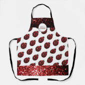 ダークレッドラディバグフェイクグリッタースパークルズモノグラム エプロン (正面)