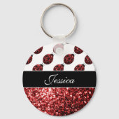ダークレッドラディバグフェイクグリッタースパークルズモノグラム キーホルダー (正面)