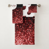 ダークレッドラディバグフェイクグリッタースパークルズモノグラム バスタオルセット (インサイチュ)