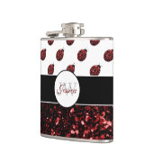 ダークレッドラディバグフェイクグリッタースパークルズモノグラム フラスク (左)