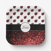 ダークレッドラディバグフェイクグリッタースパークルズモノグラム ペーパープレート (正面)