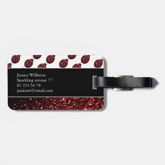 ダークレッドラディバグフェイクグリッタースパークルズモノグラム ラゲッジタグ (裏面横)