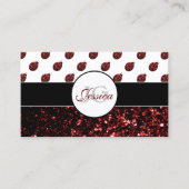 ダークレッドラディバグフェイクグリッタースパークルズモノグラム 名刺 (正面)
