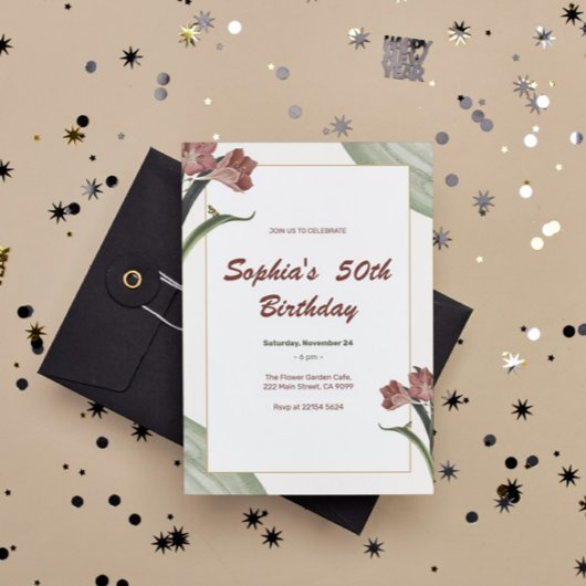 ダークレッドリリーの誕生日招待状 招待状