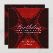 ダークレッドレースエキゾチック誕生日パーティーの招待 招待状 (正面/裏面)
