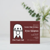 ダークレッドロケットシップ誕生日パーティー ポストカード (スタンド正面)