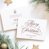 ダークレッドロマンチックなメリークリスマススクリプトフラット シーズンカード