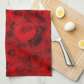 ダークレッドローゼアートキッチンタオル キッチンタオル (四つ折り)